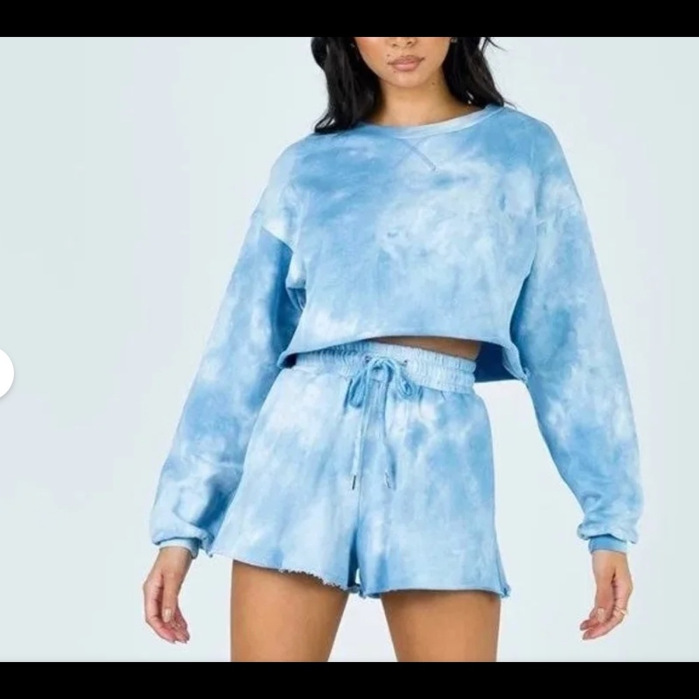 PRINCESS POLLY BLUE TIEDYE CROPPED CREWNECK